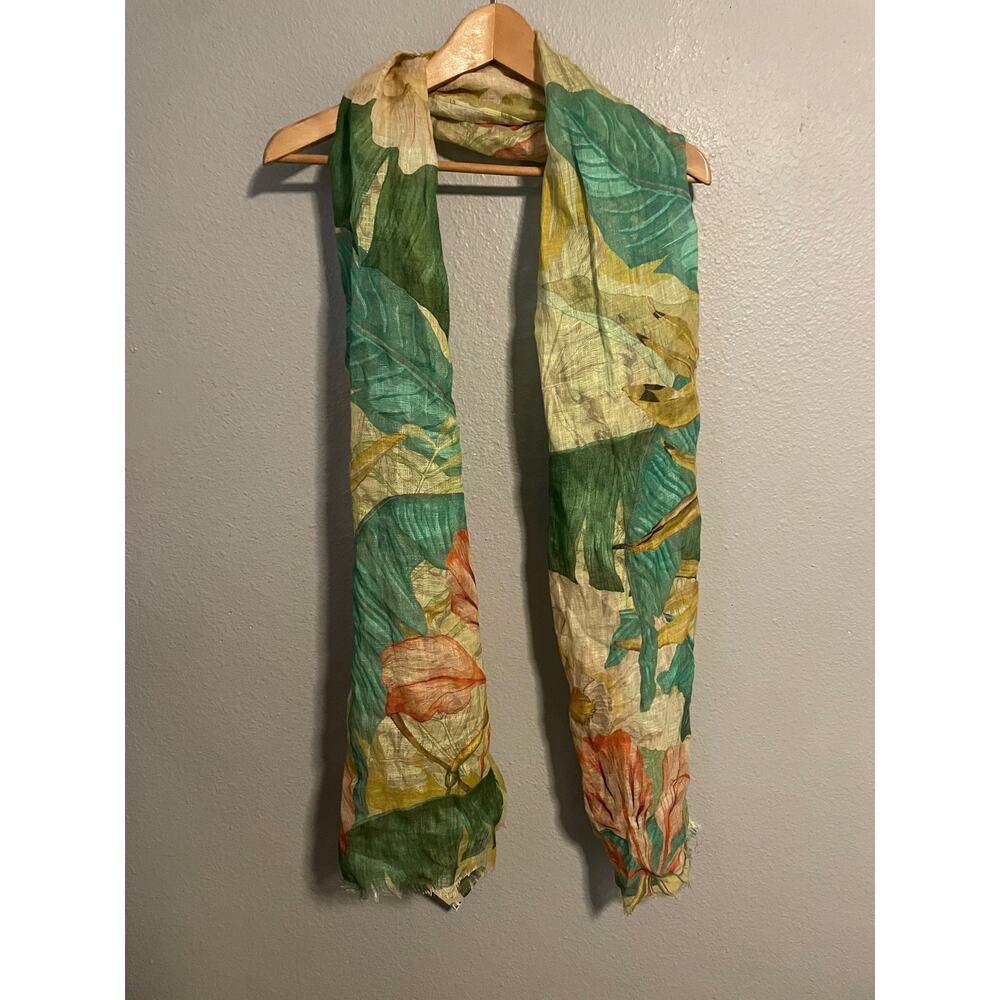 Powder Scarf Womens One Size Multicolor Floral Linen Rectangle Boho Limited NWT